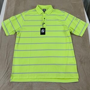 Footjoy Performance Golf Apparel Shirt Mens XL Neon Yellow Stripe Logo S/S NEW